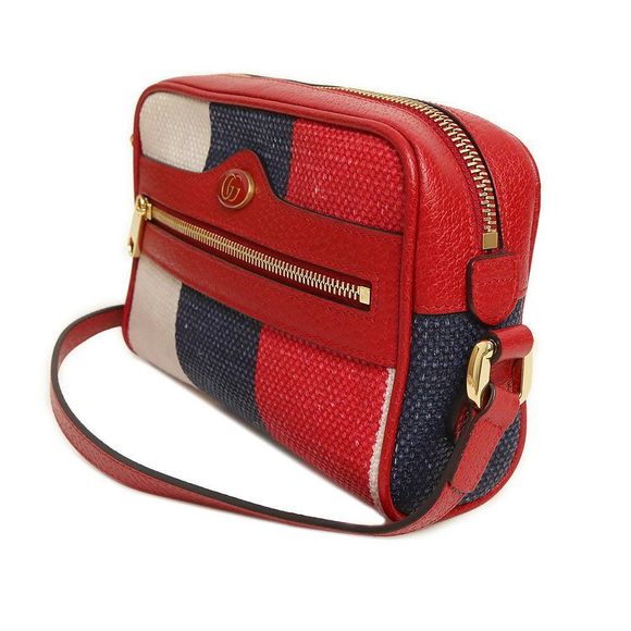 Gucci Sylvie Baia Della Stripe Ophidia Canvas Calfskin Leather Tricolor Red - Picture 4 of 9